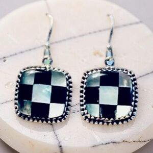 Sterling Silver Earrings Checkerboard Mother-of-Pearl Drop Earrings NWOT